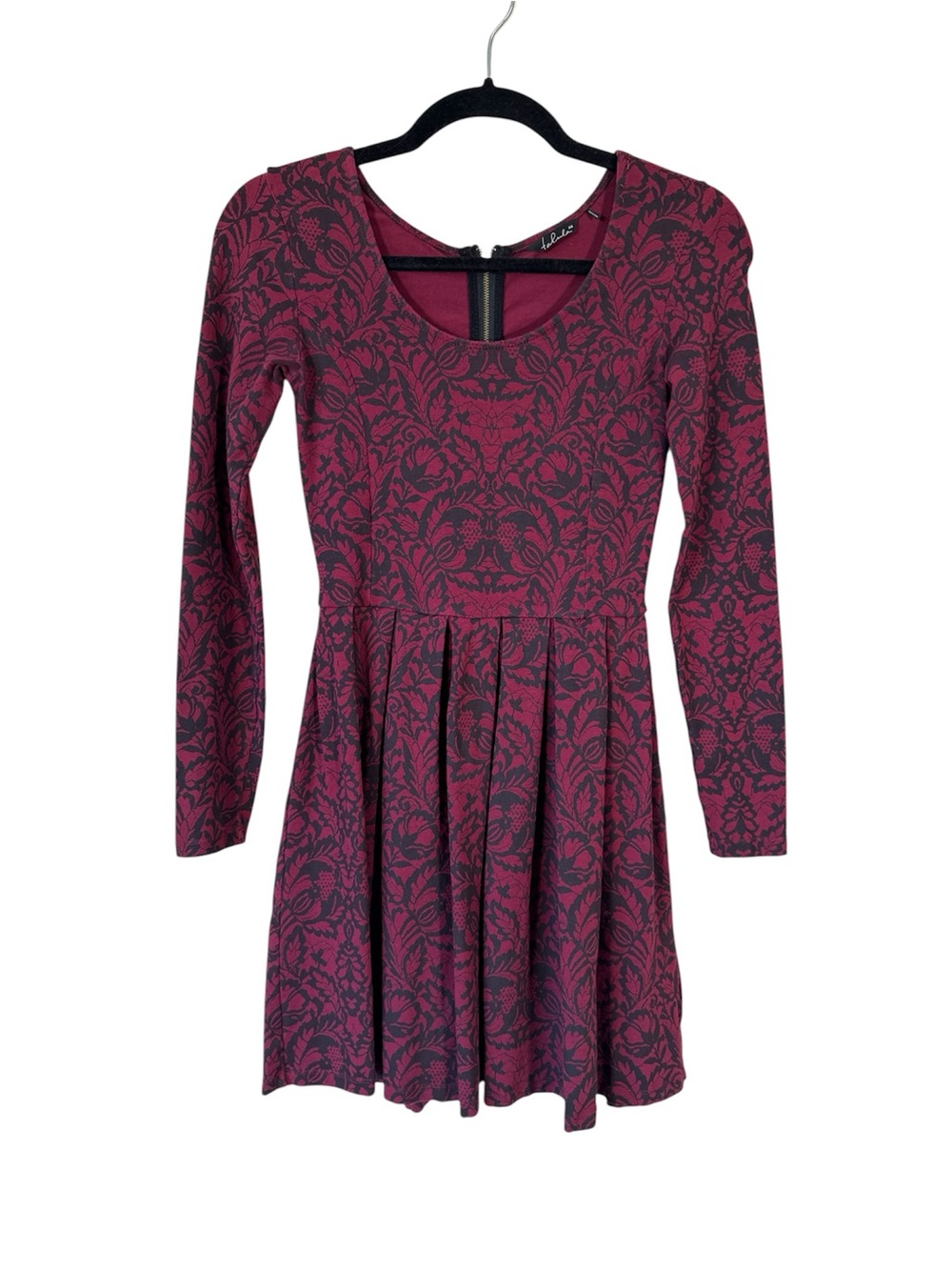 Talula Aritzia Burgundy Paisley Mini Dress Womens XS Casual Long Sleeve Preppy